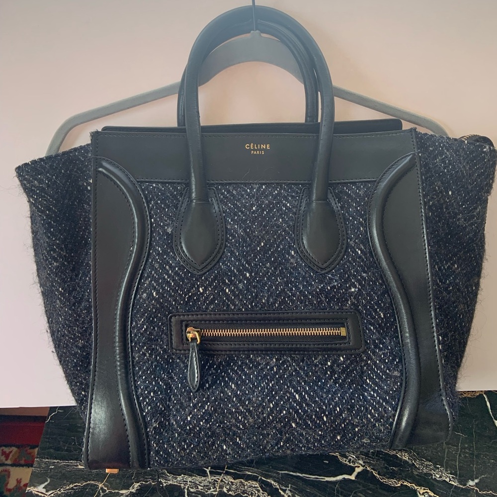 Celine‎ leather/tweed mini luggage tote